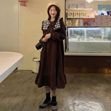 批发官图#捻丝乱麻复古赫本风设计感连衣裙秋新款显瘦中长款A字裙