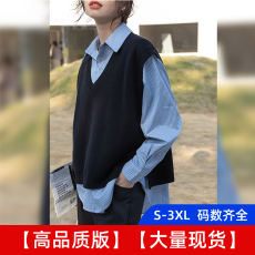 2022春秋新款V领针织马甲女设计感外搭叠穿坎肩无袖毛衣背心小众