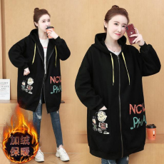 批发<b class='q'>加肥</b><b class='q'>加大</b>码女装印花卫衣开衫中长款胖mm加绒加厚保暖大版连帽外套