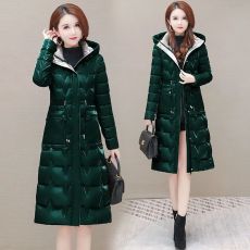批发实拍连帽亮面免洗羽绒棉服女2025冬季中长款<b class='q'>高档</b>棉服棉袄外套潮
