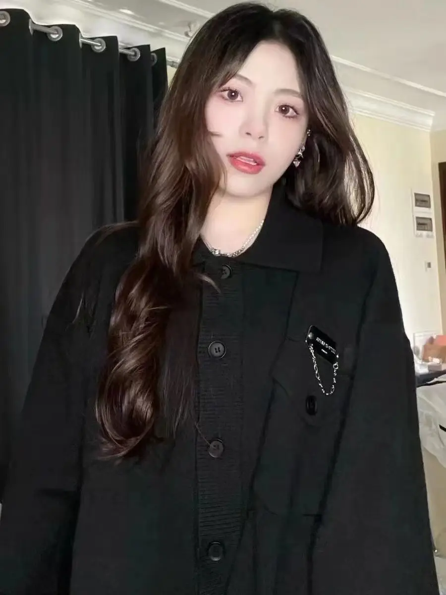 폴드 칼라 단색 가디건 상세 이미지 2