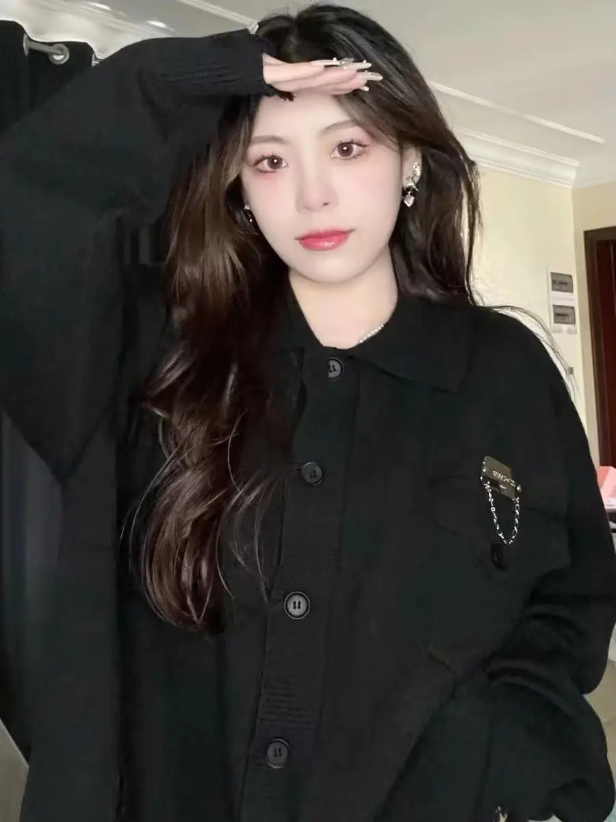 폴드 칼라 단색 가디건 상세 이미지 3