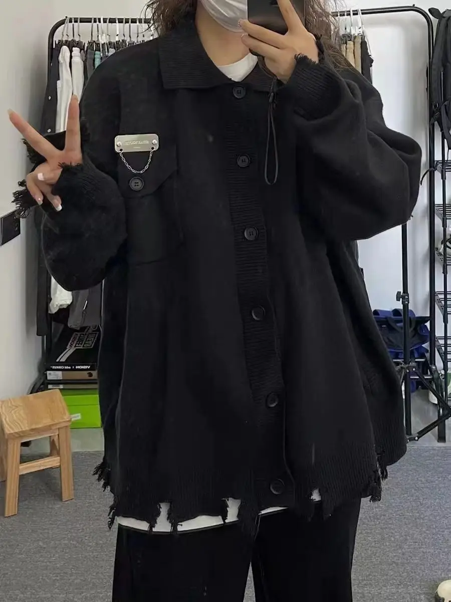 폴드 칼라 단색 가디건 상세 이미지 5