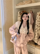 实拍实价韩版冬季甜美公主风加厚毛茸茸保暖珊瑚绒家居服睡衣套装