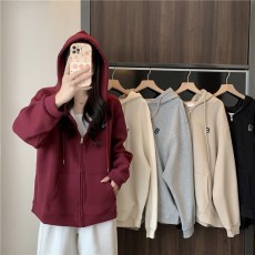 批发实拍华棉复合牛奶丝连帽开衫拉链<b class='q'>卫衣</b>外套女