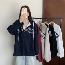 批发实拍华棉复合牛奶丝连帽开衫拉链卫衣外套女