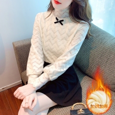 批发半高领<b class='q'>蕾丝</b>打底衫内搭加绒加厚长袖百搭宽松设计感小众甜美女<b class='q'>上衣</b>