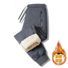 批发新款男士加绒加厚保暖舒适潮男百搭束口保暖长裤