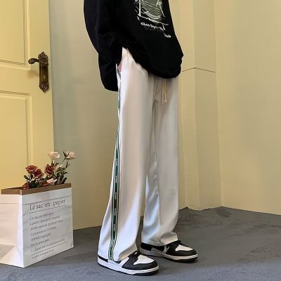 美式阔腿裤男秋季新款高街时尚拼接直筒运动裤港风设计感个性长裤
