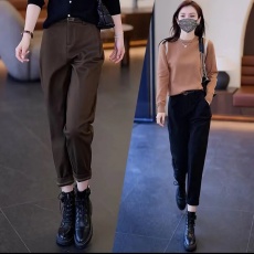 批发毛呢裤子女秋冬2025新款加厚休闲呢子<b class='q'>西装</b>女裤高腰显瘦萝卜哈伦裤