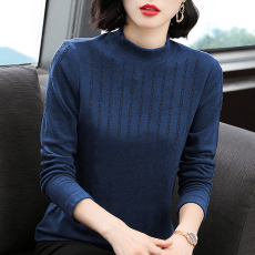 批发2025年秋新款气质通勤半高领长袖上衣韩版烫钻<b class='q'>妈妈装</b>修身型打底衫