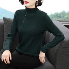 批发秋冬新款中年大码<b class='q'>妈妈装</b>修身纯色打底衫百搭长袖半高领套头上衣女