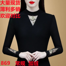批发黑色长袖t恤女2026新款漂亮外穿半高领<b class='q'>网纱</b><b class='q'>打底衫</b>女秋冬加绒加厚