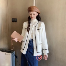 批发新款<b class='q'>百搭</b>法式小香风仿水貂绒加厚开衫外套女名媛孕妇气质上衣