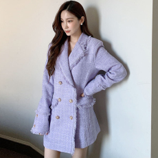 批发已出货 2025冬季新款小香风<b class='q'>西装</b>领<b class='q'>双排扣</b>中长款粗花呢外套