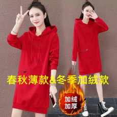 批发大码200斤加绒加厚卫衣女中长款连帽秋冬胖MM韩版套头宽松<b class='q'>外套女</b>
