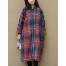 批发冬季新款棉麻女装复古盘扣中长款夹棉保暖棉衣棉服中式民族风棉袍