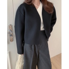 批发已出货  极简主义  法式慵懒风气质v领宽松百搭短款毛呢外套 三色