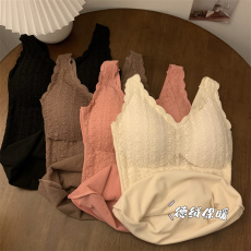 批发实拍实价秋冬德绒保暖蕾丝吊带内搭打底衫带胸垫背心上衣