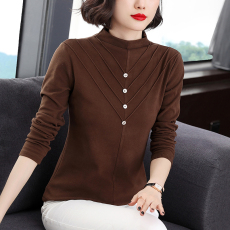 批发2025秋冬装新款内搭妈妈<b class='q'>长袖</b>t恤<b class='q'>大码</b>上衣半高领修身打底衫女洋气