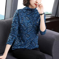 批发中年<b class='q'>大码</b>妈妈装2025秋款复古印花半高领<b class='q'>长袖</b>打底衫女内搭洋气百搭