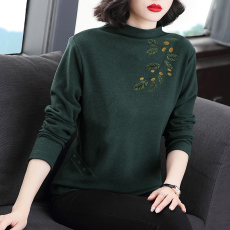 批发<b class='q'>大码</b>妈妈装纯色半高领<b class='q'>长袖</b>打底衫2025年秋冬新款修身款气质上衣女