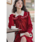 双层领针织连衣裙女2022冬季新款高级感名媛气质长袖红色毛衣裙轮播图2
