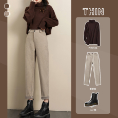 批发毛呢老爹<b class='q'>裤</b>子女2025秋冬新款爆款宽松显瘦哈伦<b class='q'>裤</b>直筒休闲萝卜<b class='q'>裤</b>