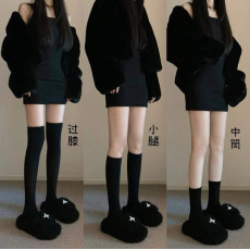 批发实拍实价小腿袜女jk袜子女中筒袜秋冬压力过膝瘦腿高筒黑色<b class='q'>长筒袜</b>