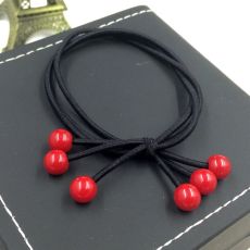 批发实拍<b class='q'>日韩</b>发饰 高弹力彩色红珠子蝴蝶结头绳三合一发圈扎头发皮筋