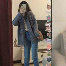 慵懒风日系复古灰色毛衣外套女春秋2022新款高级感针织开衫上衣冬