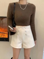 毛呢短裤女阔腿靴裤秋冬2022爆款欧货气质时尚高腰a字靴裤休闲裤