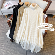 批发实拍<b class='q'>大码</b><b class='q'>女</b>装冬装胖mm气质百搭高领宽松显瘦带金线针织打底<b class='q'>连衣裙</b>