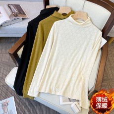 半高领打底衫女春秋冬内搭堆领长袖T恤内里磨毛保暖洋气百搭上衣