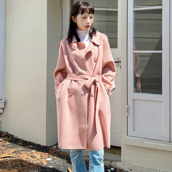 KM29792#韩版长款呢子外套双面羊绒高品质气质时尚保暖舒适经典款
