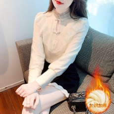 批发复古盘扣立领长袖加绒加厚<b class='q'>蕾丝</b>打底衫女2026冬装气质小衫洋气<b class='q'>上衣</b>