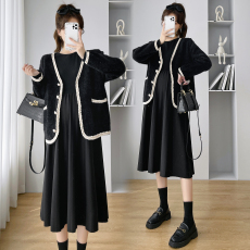 批发实拍2025孕妇秋季小香风外套打底裙孕妇时尚连衣裙套装8385