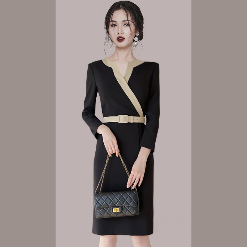 RY2619# 洋气轻熟气质OL职业连衣裙女2026春装新款长袖收腰时尚拼...