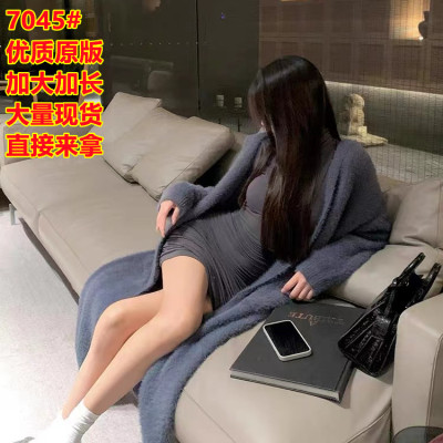 豆豆酱chiclala雪人奶糕秋冬女装中长款连帽针织毛衣开衫外套