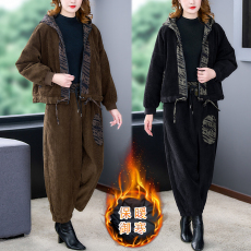 批发2022秋<b class='q'>冬</b>加厚夹棉新款中老年套装妈妈装