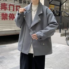 批发实拍 单排扣毛呢大衣中长款纯色西装领时尚潮男2022新款冬季潮流