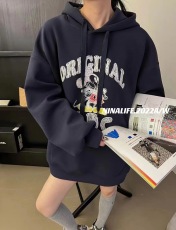 银狐绒加绒卫衣女韩版女装冬季新款宽松套头刺绣印花米奇上衣潮