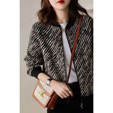 批发洋气豹纹拉链针织羊绒开衫女秋冬宽松羊毛夹克外套休闲短款毛衣