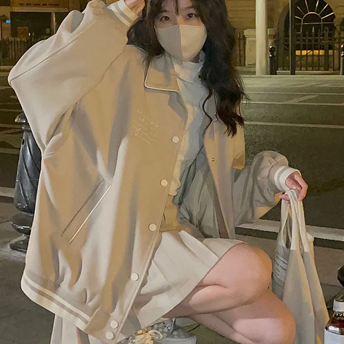 Plus velvet excellent version of baseball uniform jacket women loose 2022 spring and autumn American retro ins tide jacket