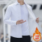 实拍加绒加厚冬季韩版修身长袖衬衫男士商务休闲职业白色黑色纯色轮播图1