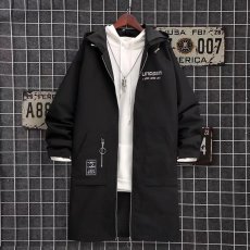 批发潮典潮牌黑色连帽中长款风衣男ins2022秋<b class='q'>冬</b>季韩版宽松机能风外套