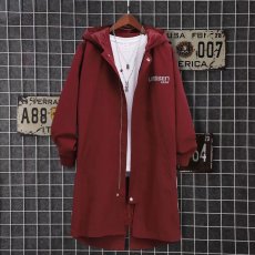 批发春秋天基础秋款中长款连帽风衣外套男街头帅气防风薄款廓形外套