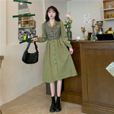 批发官图#捻丝乱麻法式气质长裙子收腰显瘦polo假两件<b class='q'>格子</b><b class='q'>连衣裙</b>