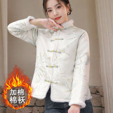 唐装女中国风年轻款2022年新款冬季提花加棉中式保暖棉服外套上衣
