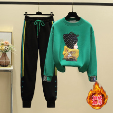 批发假两件<b class='q'>卫衣</b><b class='q'>套装</b>女秋冬季2024新款韩版加绒休闲运动哈伦裤两件套潮